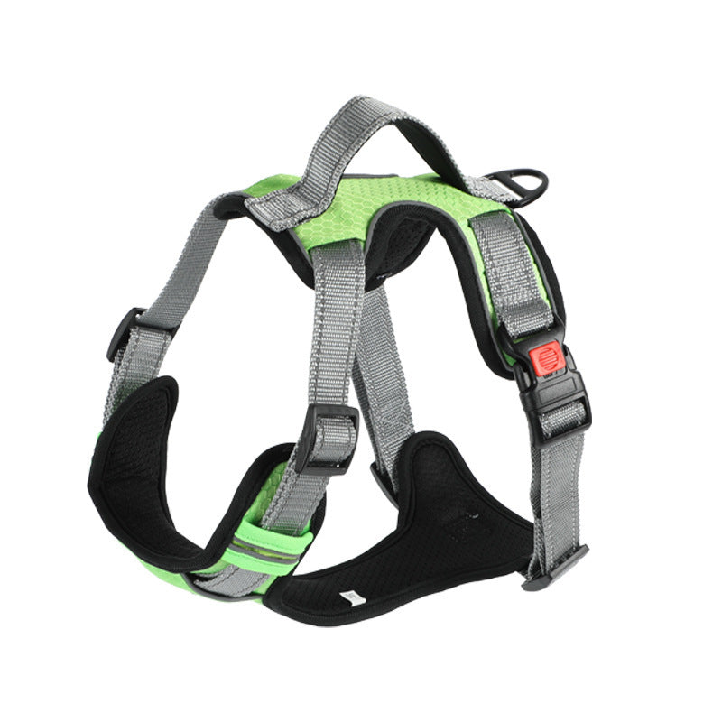 Stylish Dog Hand Holding Rope Vest Dog Chest Strap in vibrant green, perfect for comfort and control during walks.