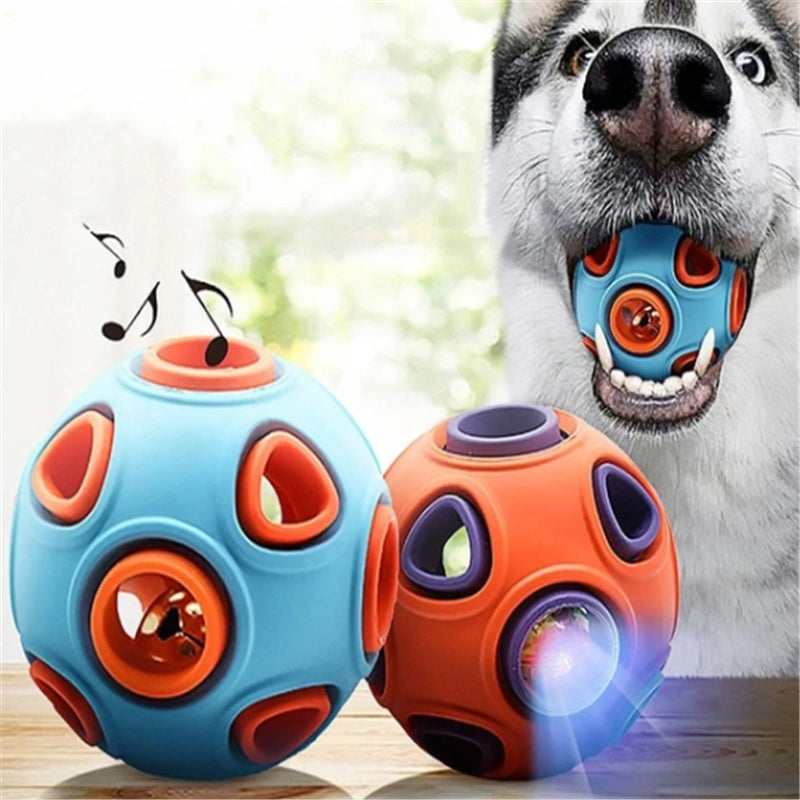 Pelota masticable interactiva con luz LED y sonido para perros y mascotas