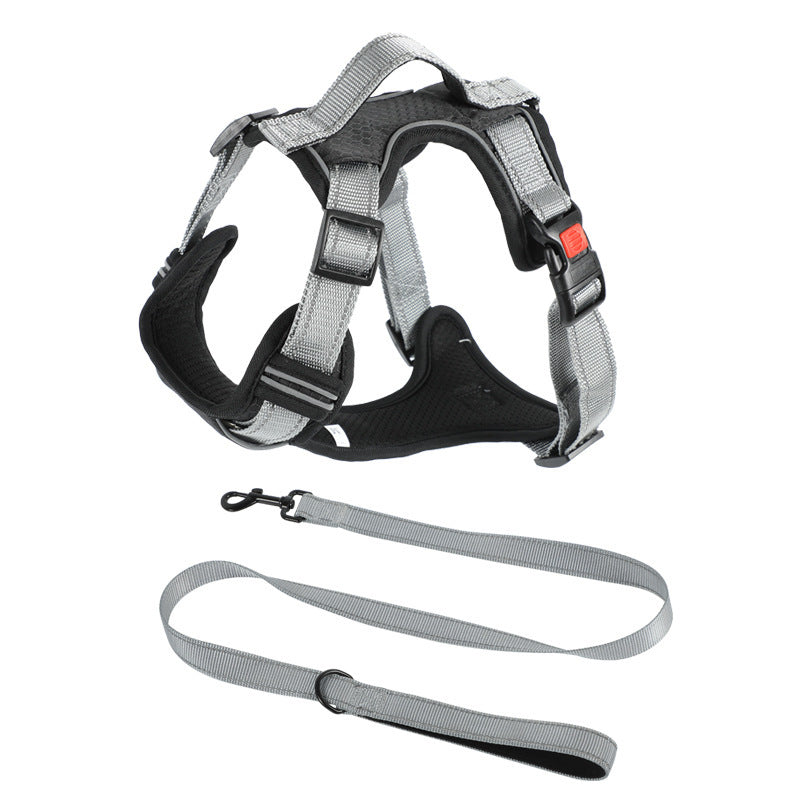 Durable Dog Hand Holding Rope Vest Dog Chest Strap in gray, perfect for safe and comfortable walks with your pet.