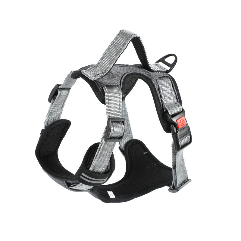 Durable Dog Hand Holding Rope Vest Dog Chest Strap in sleek gray, perfect for walks and adventures with your pet.