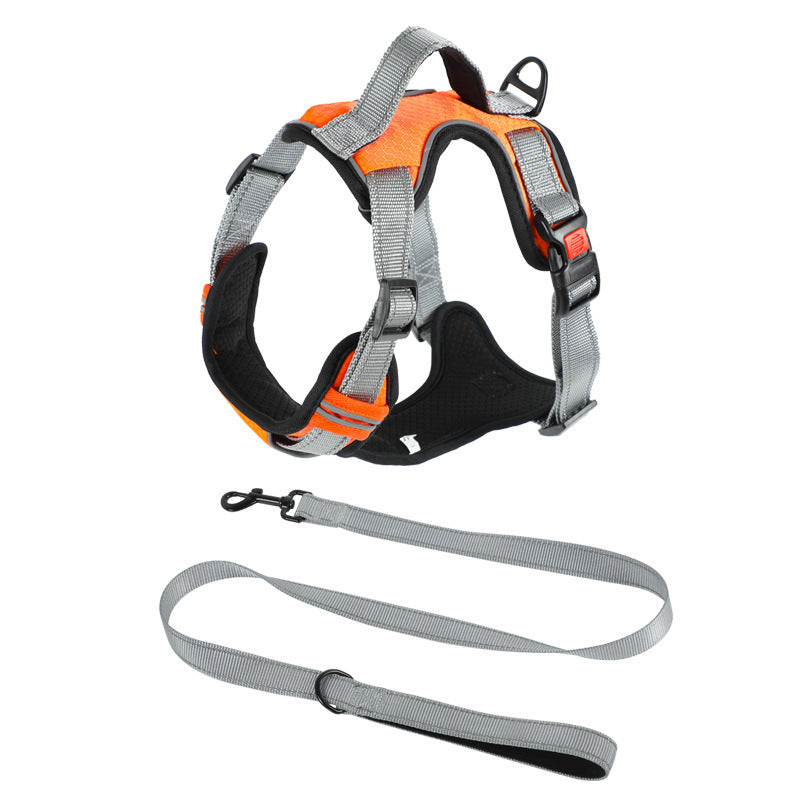 Durable Dog Hand Holding Rope Vest Dog Chest Strap in vibrant orange, perfect for comfort and control during walks.