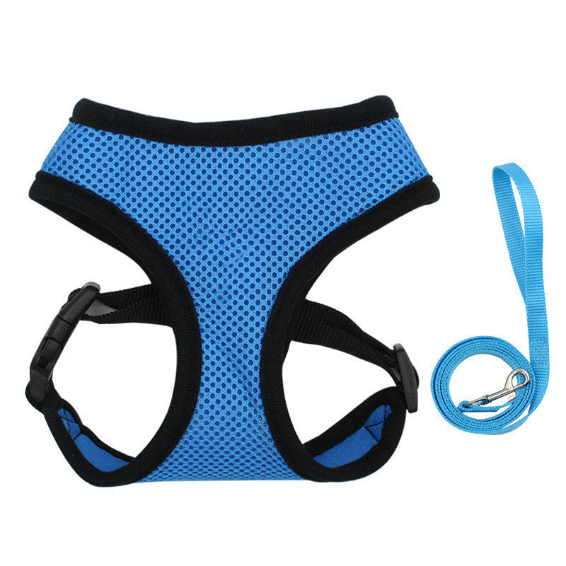 Breathable Mesh Dog Reflective Chest Strap in blue, perfect for pet safety and comfort during walks.