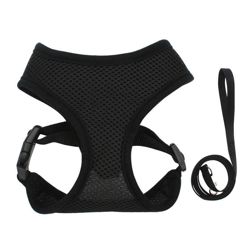 Breathable Mesh Dog Reflective Chest Strap in black, perfect for safety and comfort during walks. Available in multiple colors.